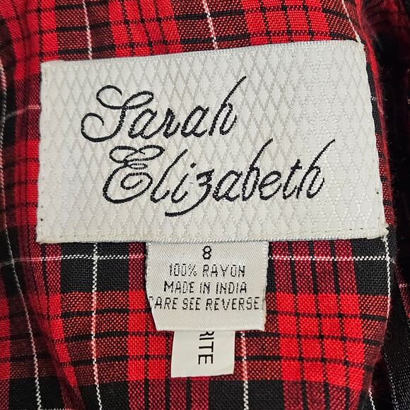 Vintage Sarah‎ Elizabeth Red/Black/White Plaid Floral Embroidered Jacket Size 8 - Picture 7 of 8